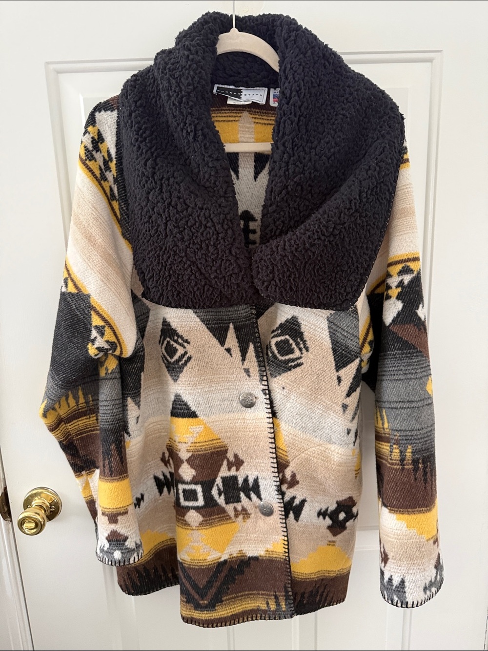 Rhonda Stark Vintage Sherpa-Collar Southwestern Wool Aztec Blanket Coat